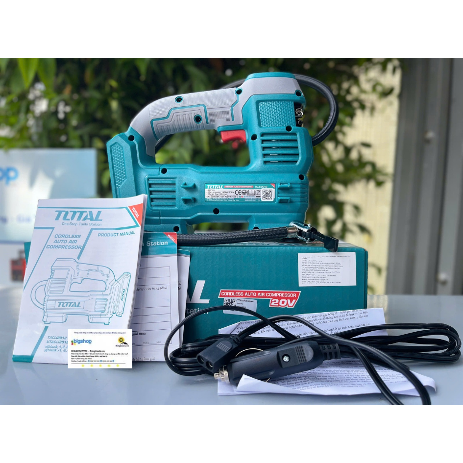 Máy bơm hơi dùng pin 20V hoặc dùng tẩu TOTAL TACLI2012 (Áp suất 160 PSI)