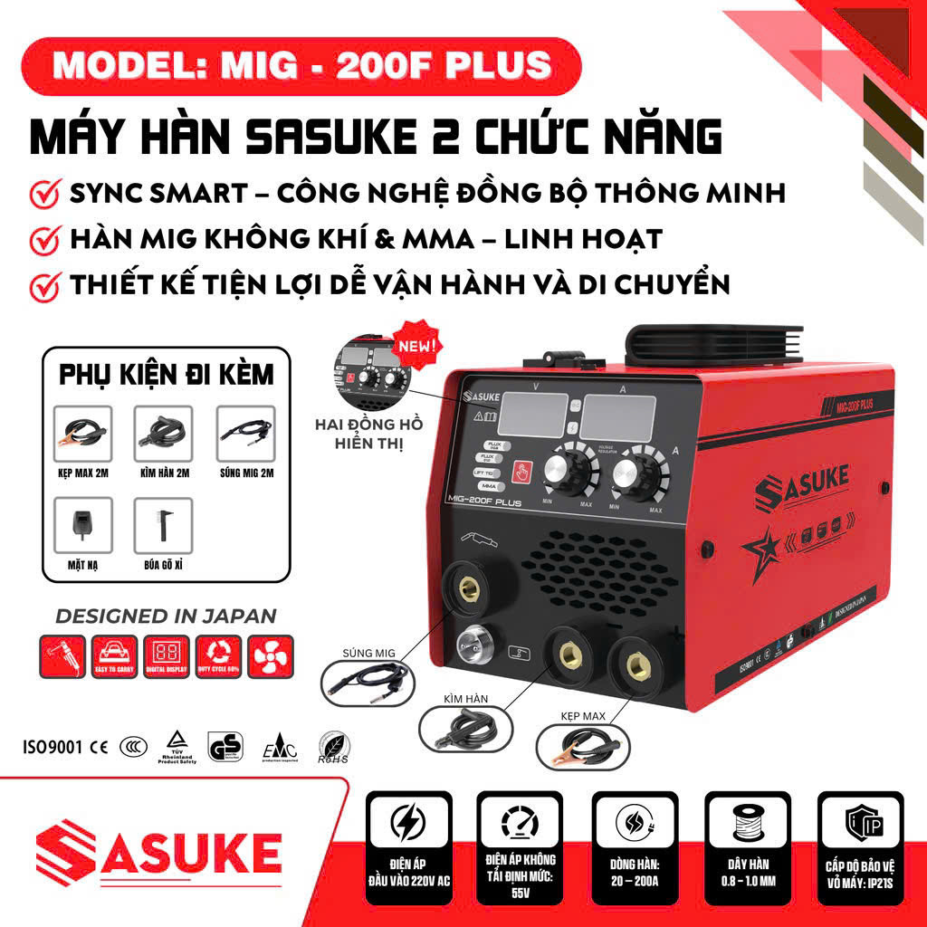 Máy hàn SASUKE MIG-200FPLUS MINI hàn que và Mig không dùng khí