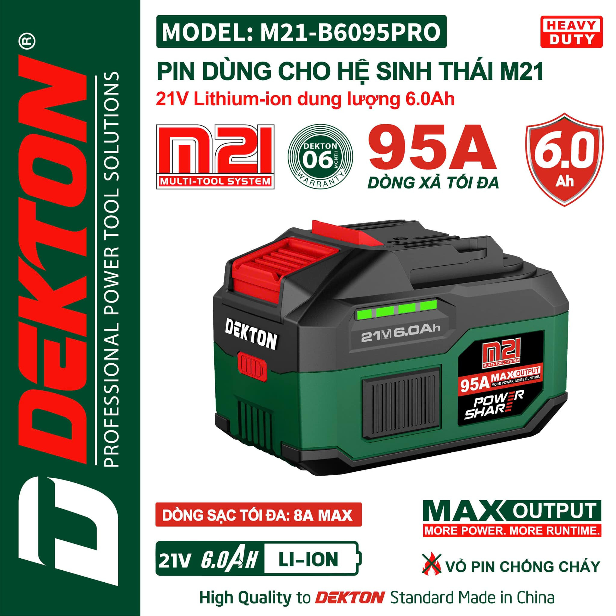 Pin 21V 6.0Ah Dekton M21-B6095PRO
