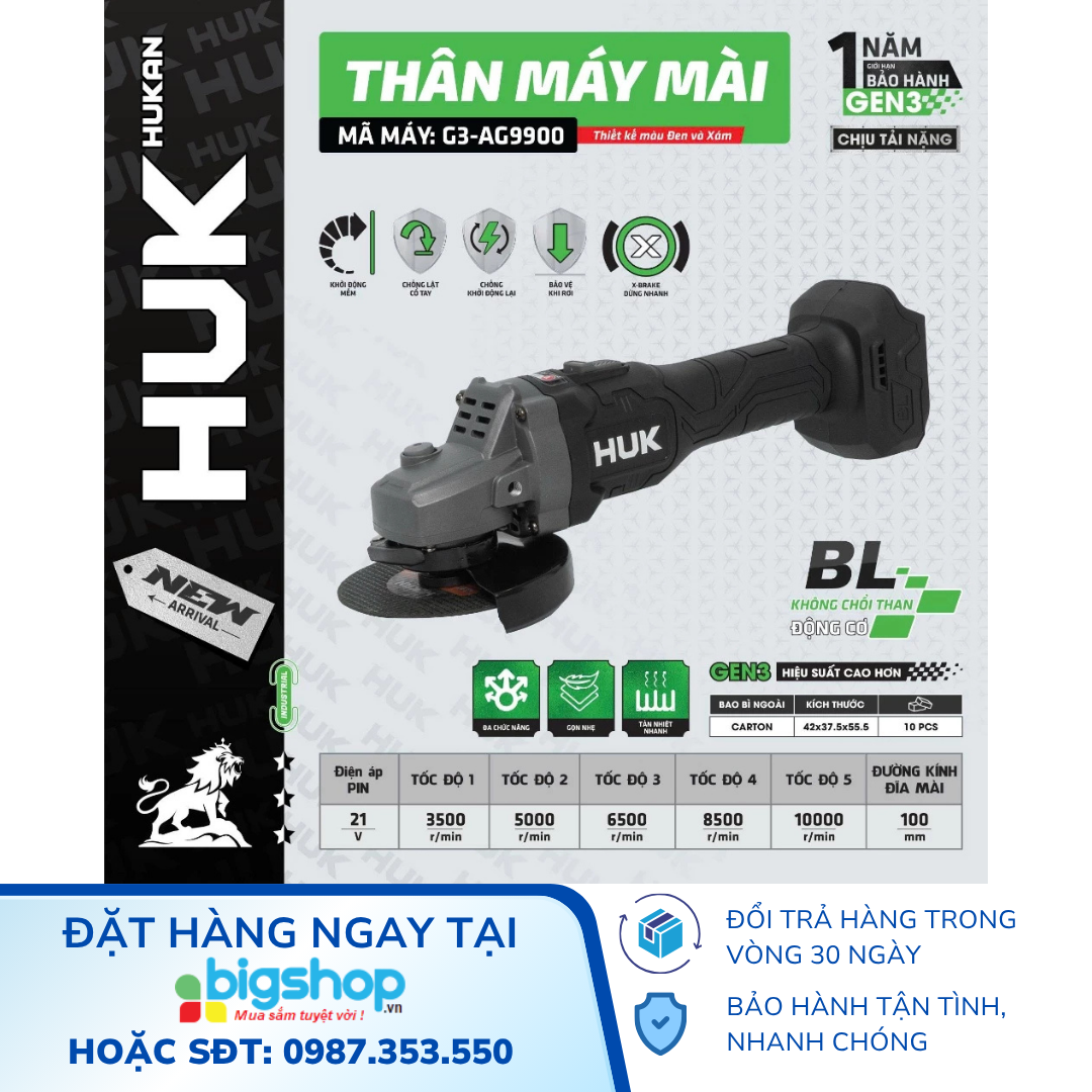 Máy mài pin 5 tốc độ HUKAN G3-AG9900 (GEN 3, Không chổi than)