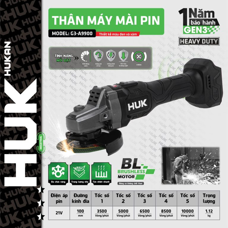 Máy mài pin 5 tốc độ HUKAN G3-A9900 – Không chổi than, công tắc cạnh