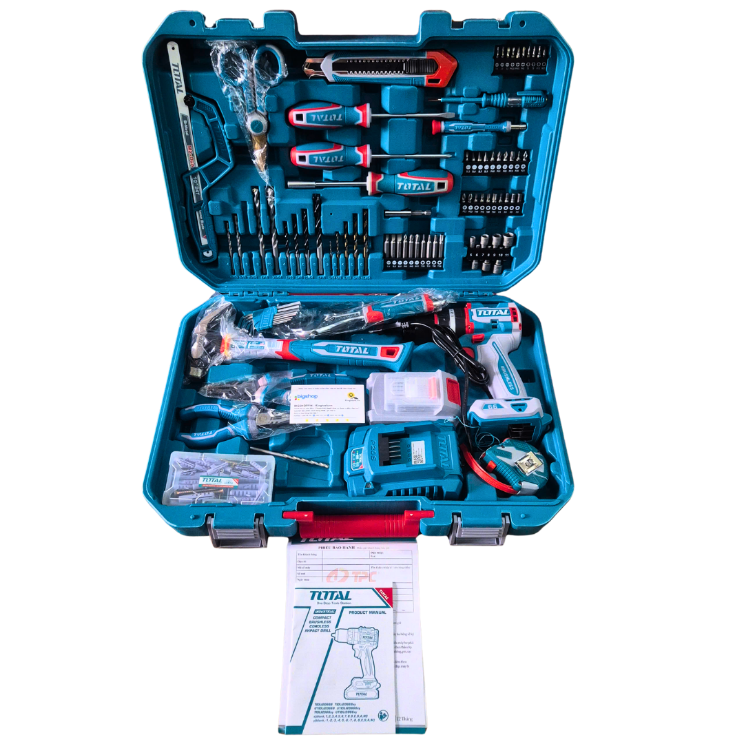 Bộ máy khoan búa pin 165 món TOTAL THKTHP11652 (Kèm máy khoan búa 66Nm TIDLI20668, 1 pin 2.0Ah và sạc)