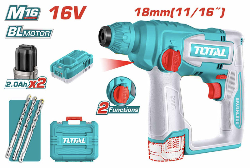 Máy khoan bê tông dùng pin 16V TOTAL TRHLI16168 (không chổi than)