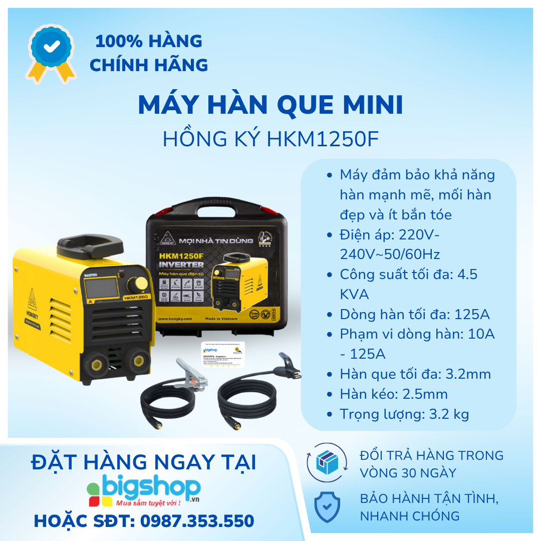 Máy hàn que mini 220V Hồng Ký HKM1250F (Valy)