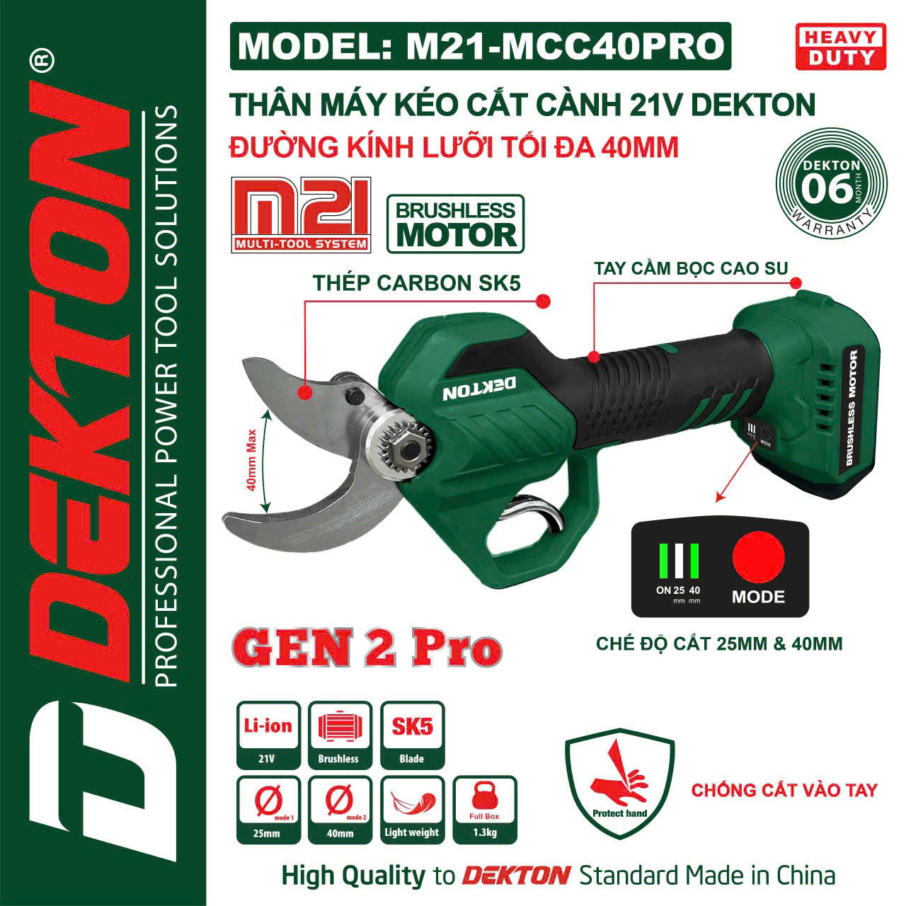 Kéo cắt cành dùng pin 21V Dekton M21-MCC40PRO