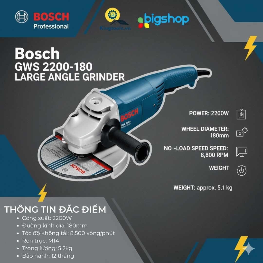 Máy mài góc lớn 2200W 180mm Bosch GWS 2200-180