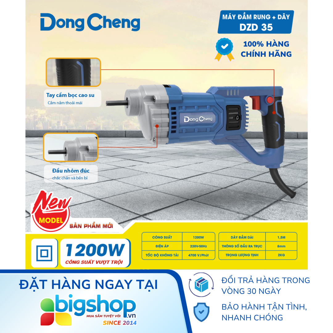 Máy đầm dùi bê tông cầm tay DONGCHENG DZD35 (Công suất 1200W, có kèm dây 1.5m)