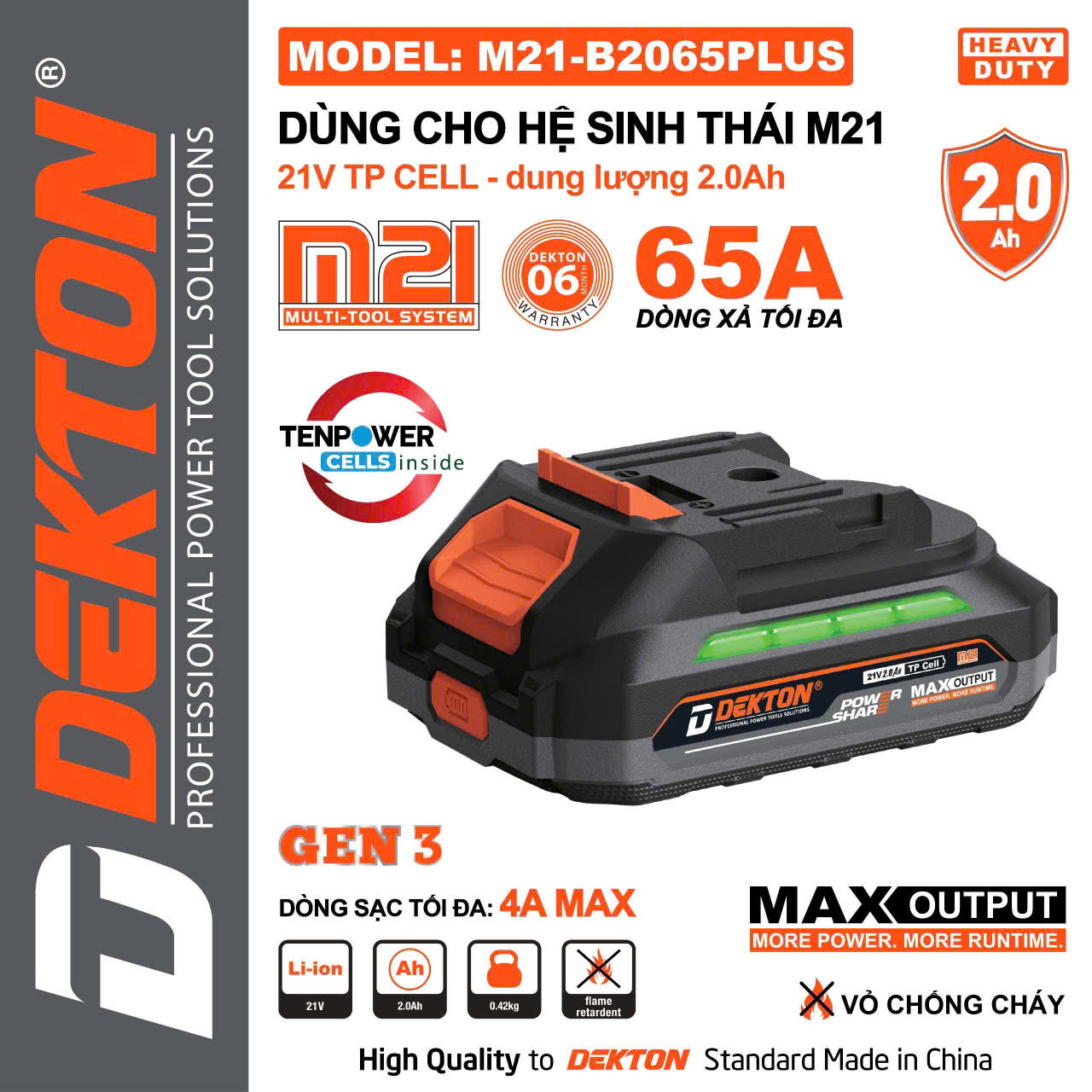 Pin phổ thông 21V 2.0Ah Dekton M21-B2065PLUS