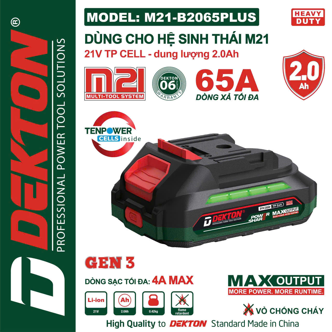Pin phổ thông 21V 2.0Ah Dekton M21-B2065PLUS