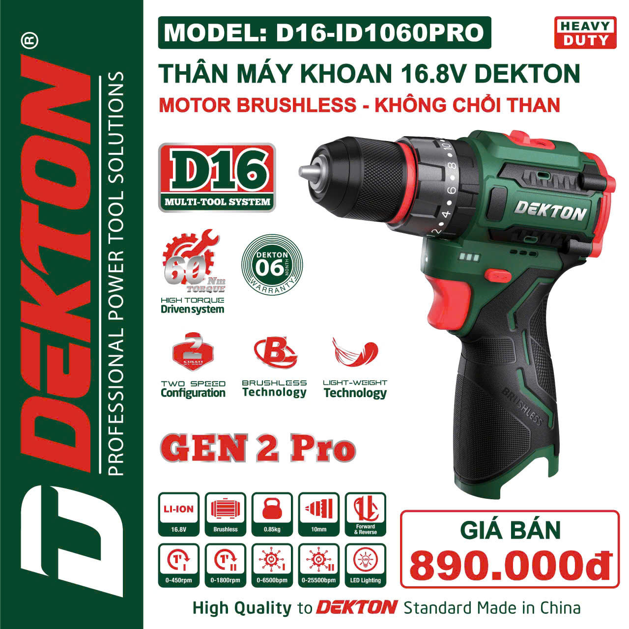 Máy khoan pin 16.8V Dekton D16-ID1060PRO