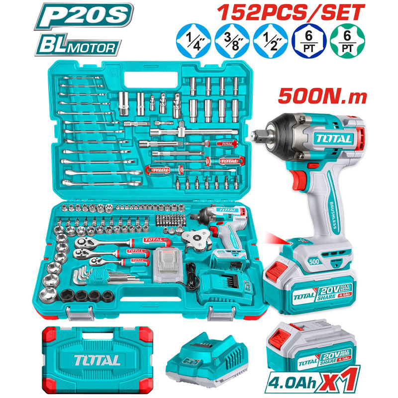 Bộ 152 món bao gồm máy siết bulong dùng pin 20V TOTAL THKTHP31522