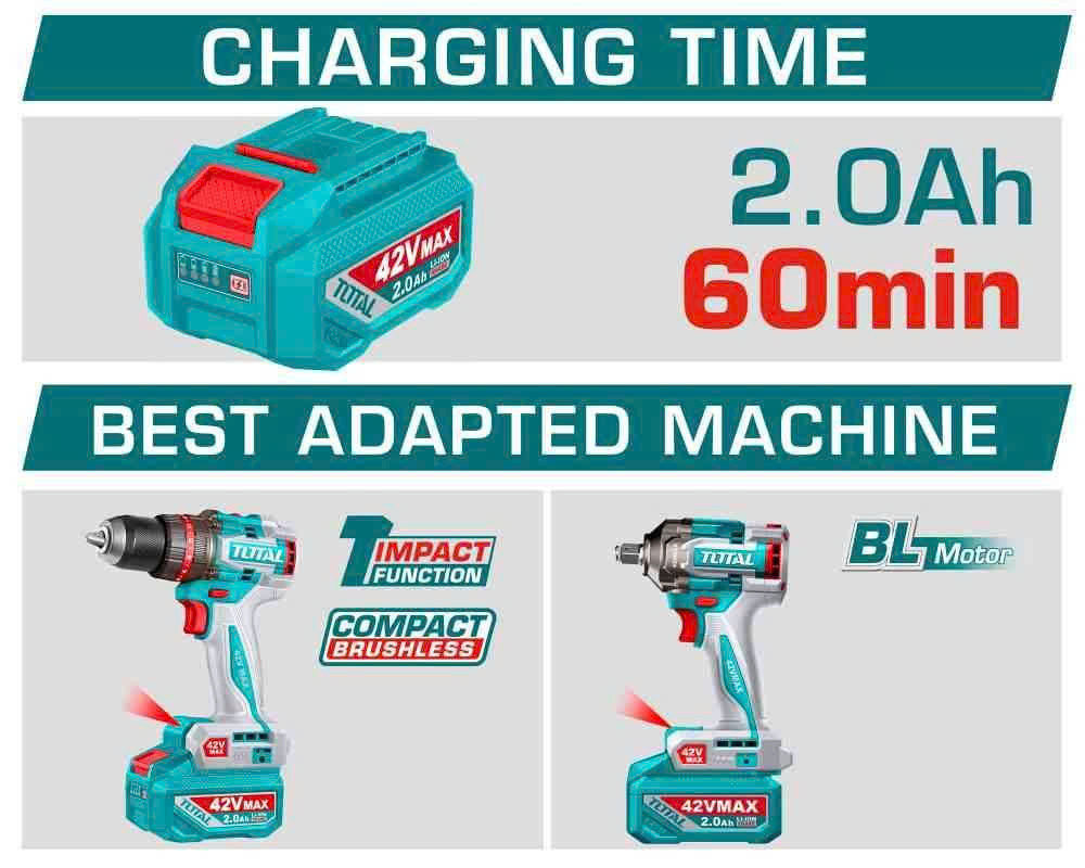 Combo 2 Pin Lithium 42V 2.0Ah + 1 Sạc TOTAL TFBLI42201