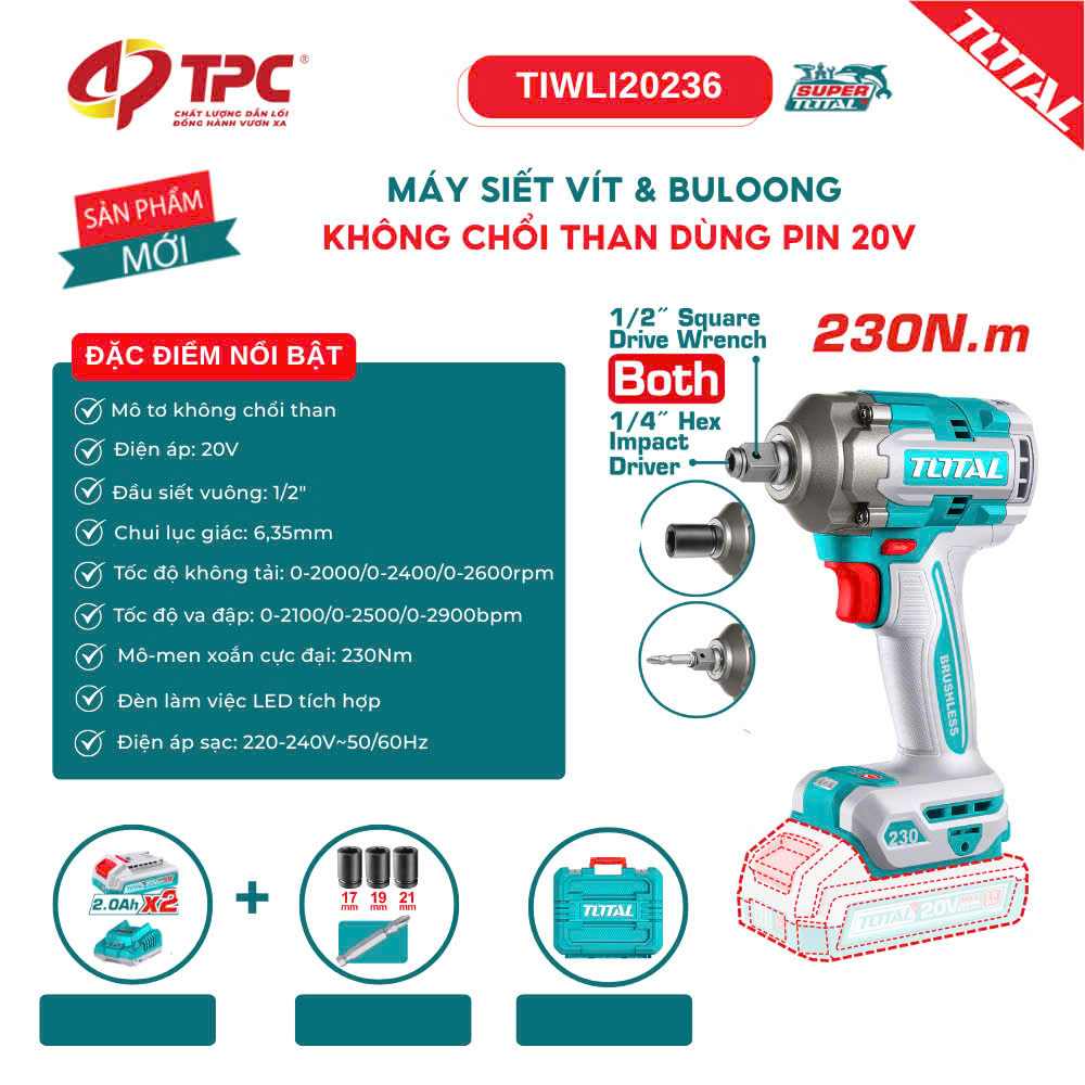 Máy siết bu lông dùng pin Total TIWLI20236