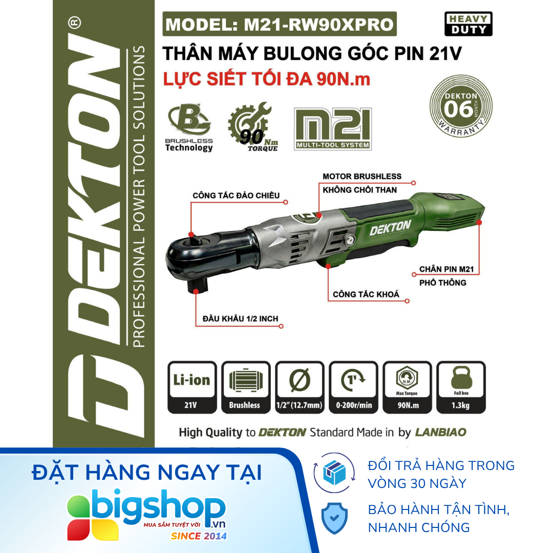 Máy siết mở bulong góc dùng pin DEKTON M21-RW90XPRO