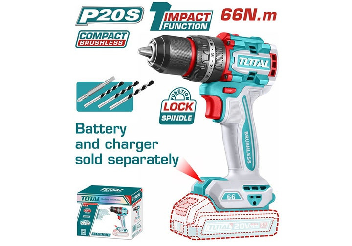 Máy khoan búa không chổi than dùng pin 20V TOTAL TIDLI206681