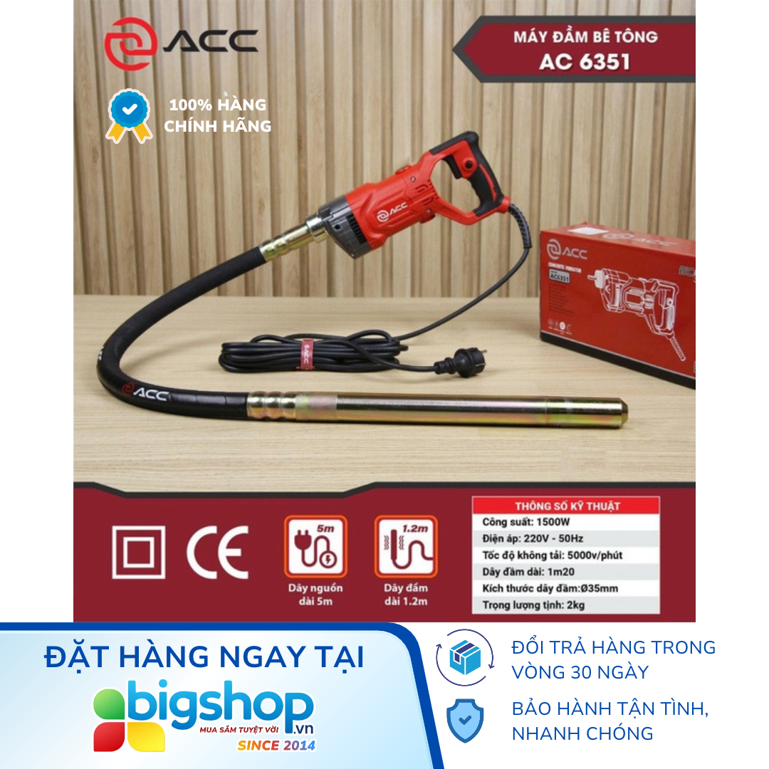 Máy đầm dùi bê tông cầm tay ACC AC6351 (Công suất 1500W, dây dài 1.2m)