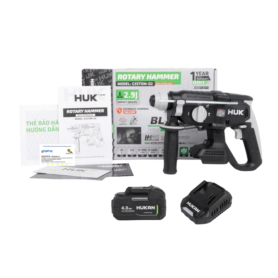 Máy Khoan Đục Bê Tông Pin 21V HUKAN G3STOM-02 (GEN 3, 2.9J)