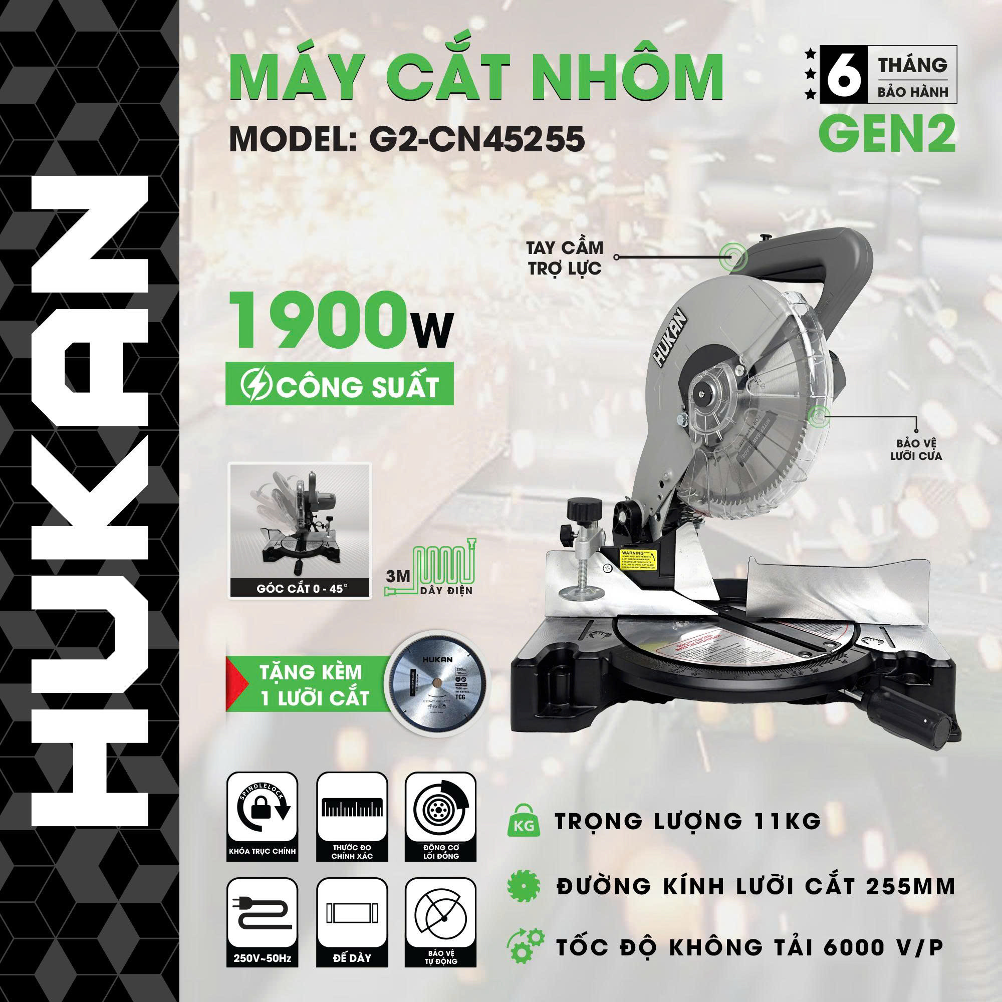 Máy cắt nhôm nghiêng HUKAN G2-CN45255 (GEN 2)