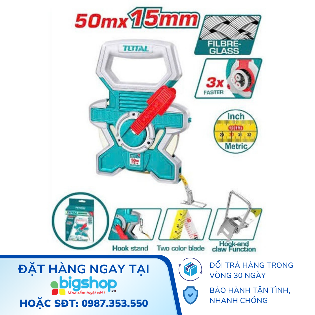 Thước dây sợi thủy tinh 50mx15mm Total TMTF18506