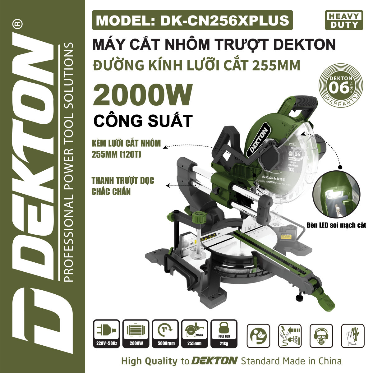 Máy cắt nhôm trượt 2000W 255mm Dekton DK-CN256XPLUS