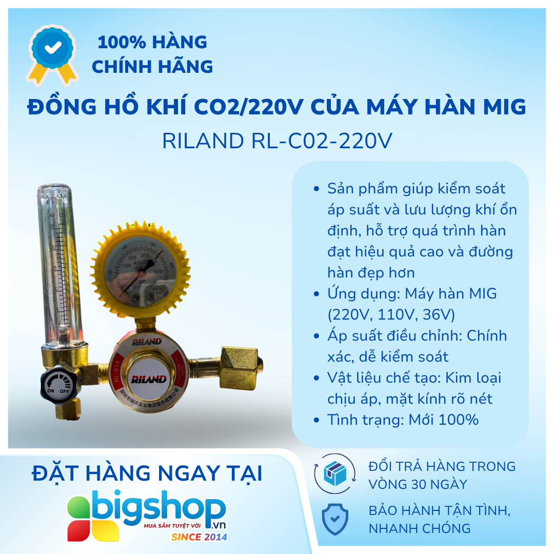 Đồng hồ khí CO2/220V của máy hàn Mig Riland RL-C02-220V