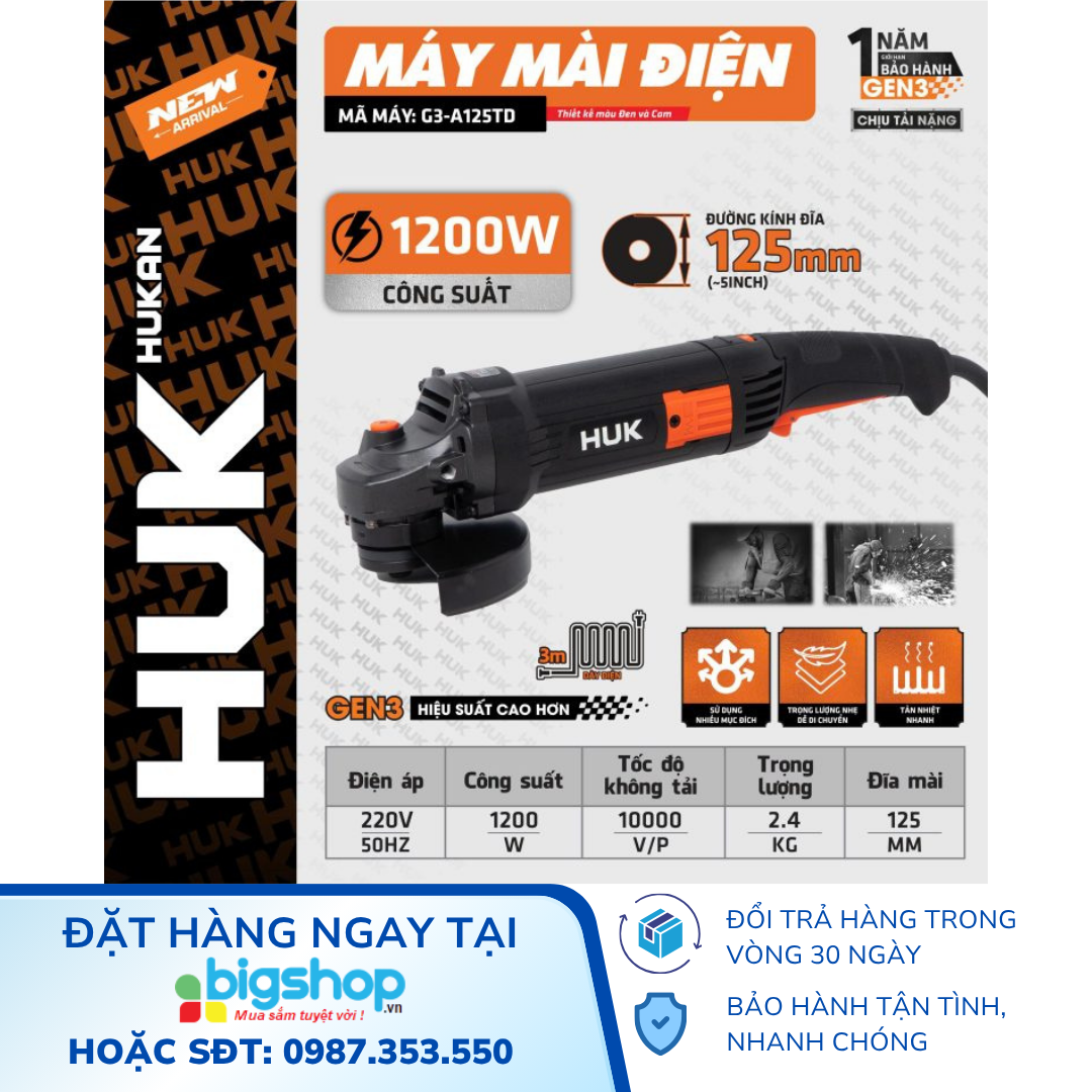 Máy mài điện cầm tay HUKAN G3-A125TD (1200W, 125mm)