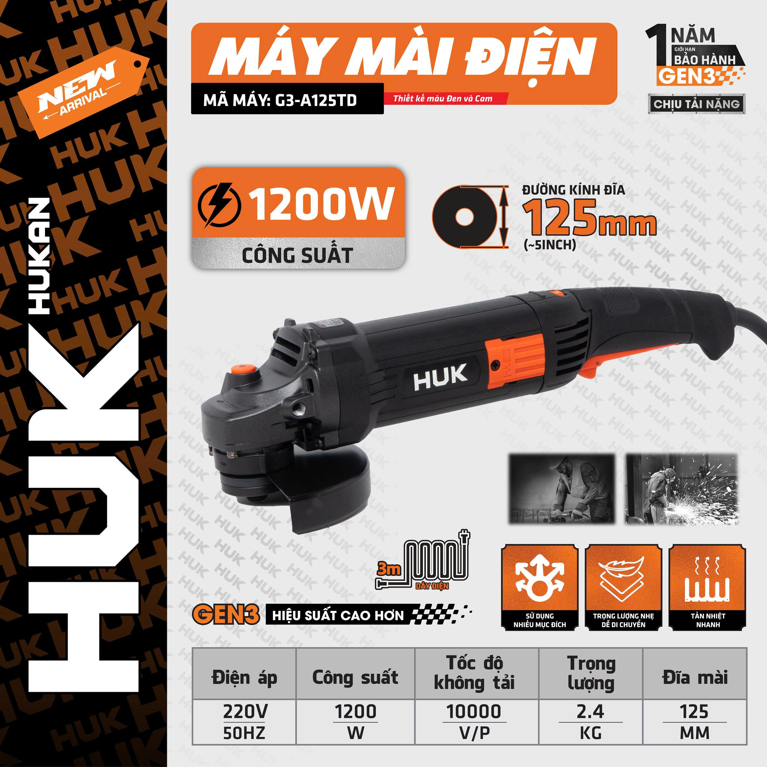 Máy mài điện 1200W 125mm HUKAN G3-A125TD