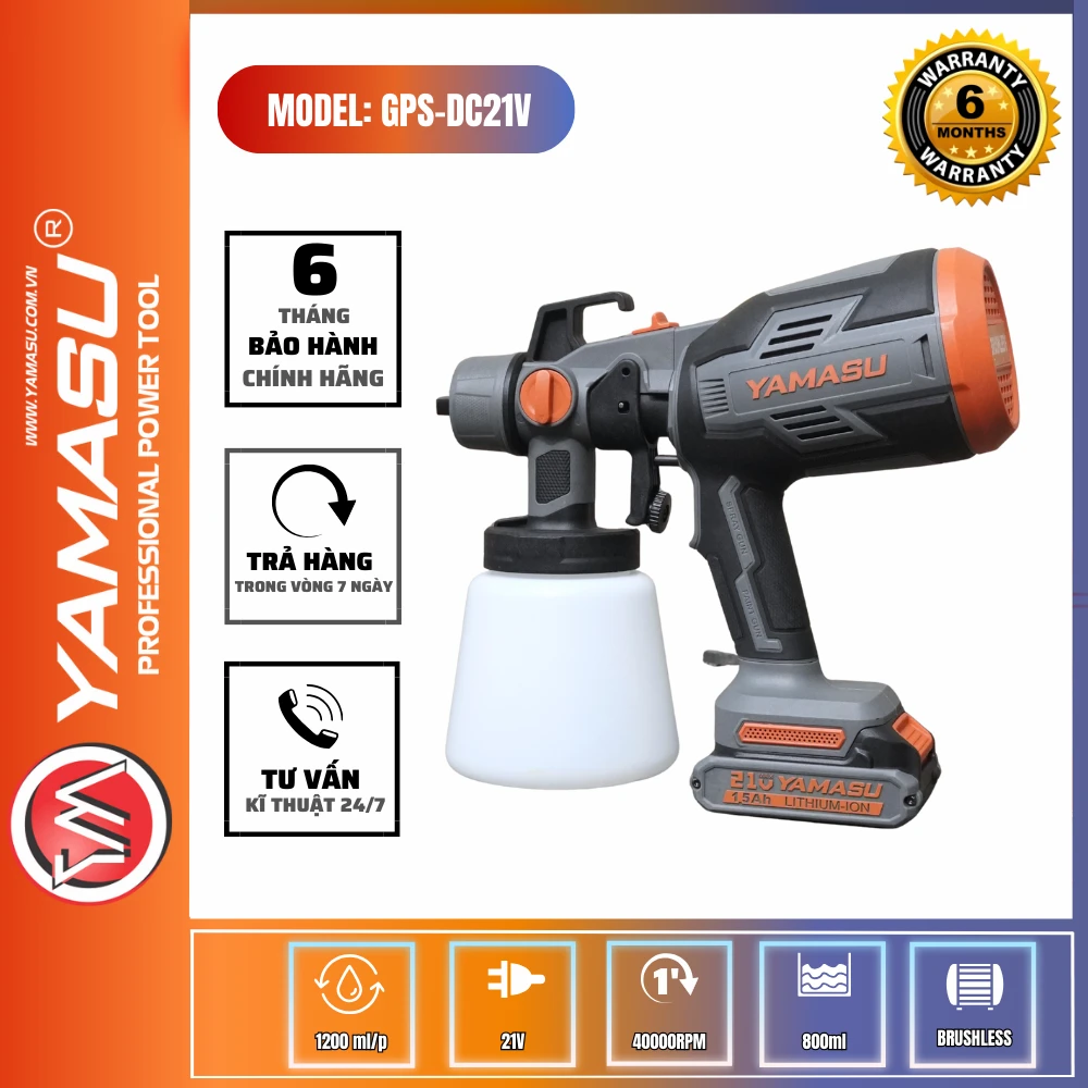 Máy Phun Sơn Pin Yamasu GPS-DC21V | Dung Tích 800ml