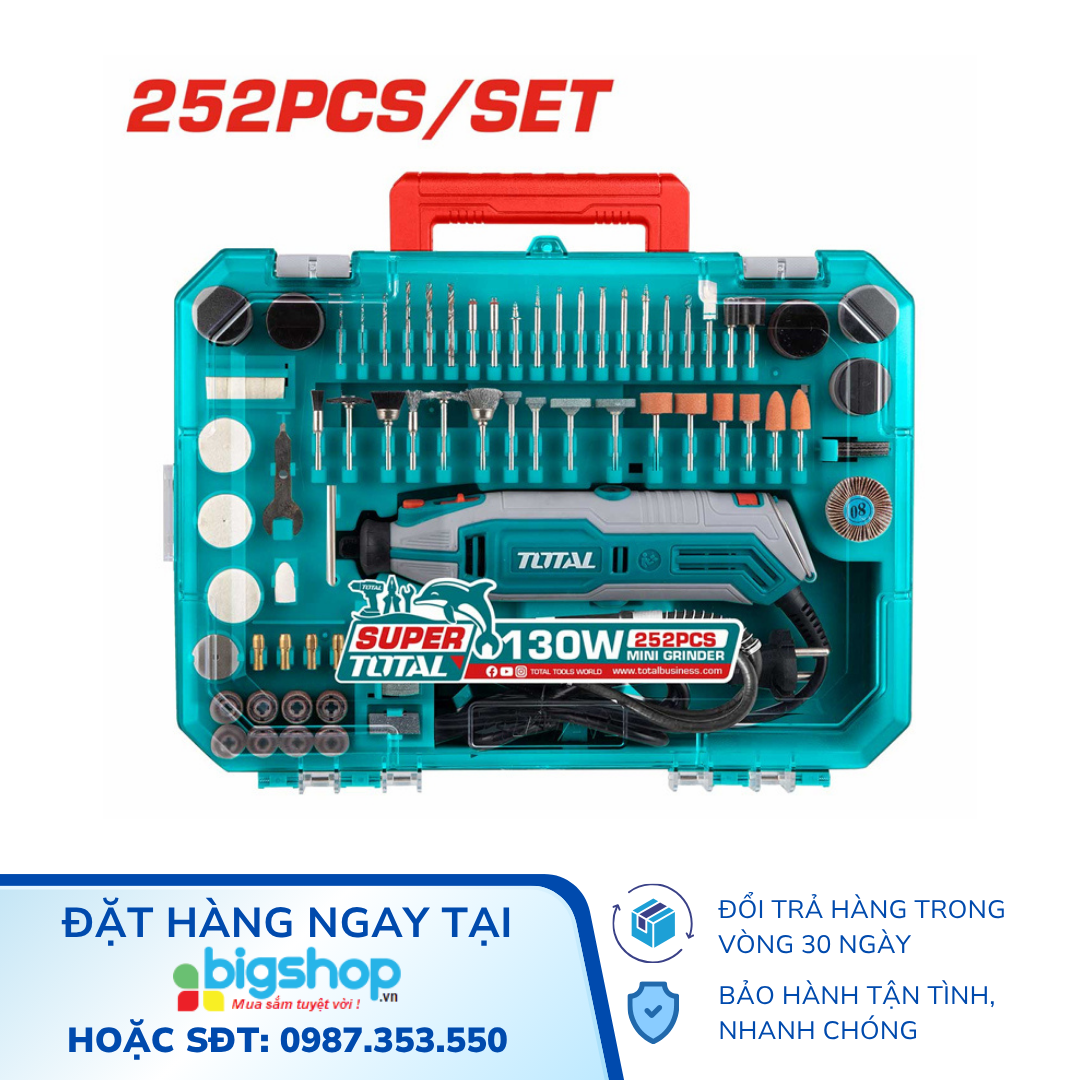 Bộ Máy Mài Khuôn Mini 130W Total TG5133261 – Kèm 251 Phụ Kiện & Trục Linh Hoạt