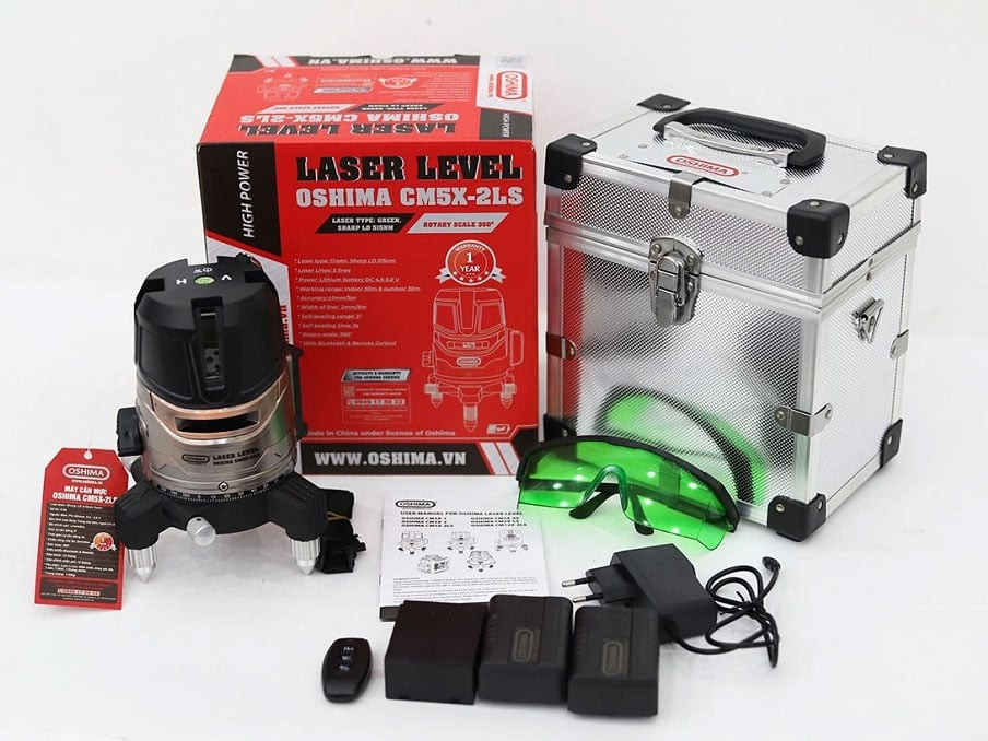 Máy Cân Mực Laser Oshima CM5X-2LS | 5 Tia Xanh, Sai Số ±1mm/5m