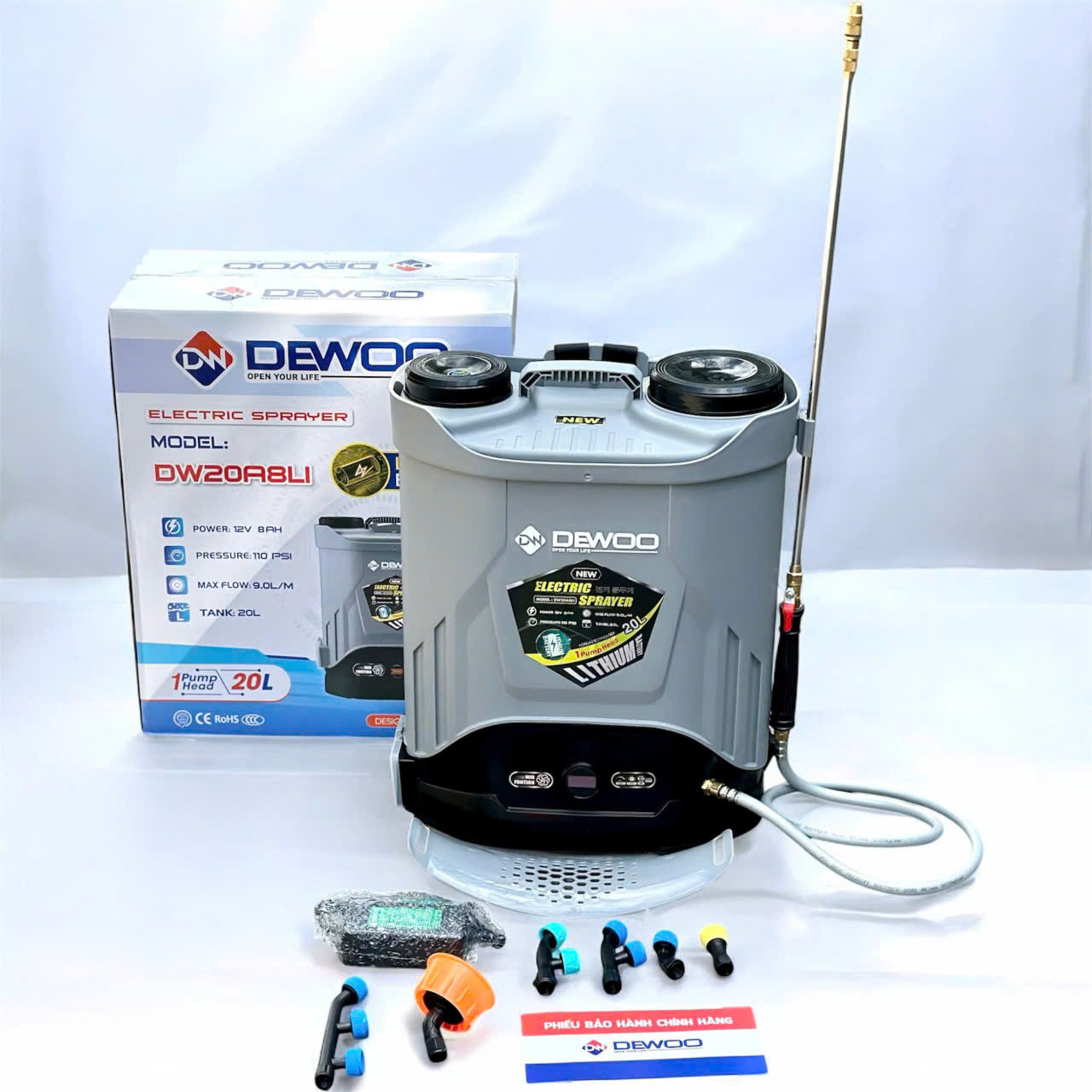 Bình xịt điện DEWOO DW20A8LI – 20 lít, đảo thuốc siêu mạnh