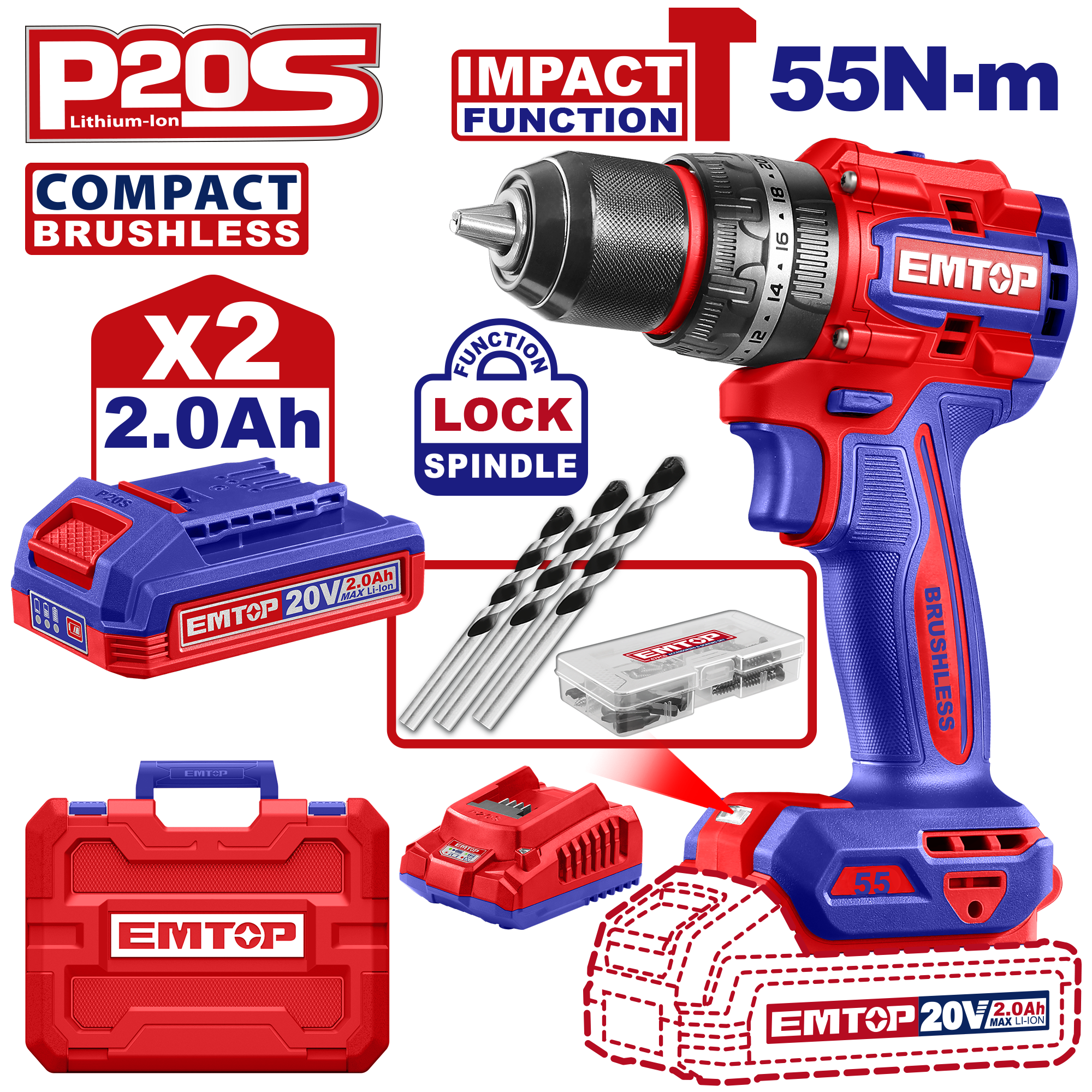 Máy Khoan Pin Động Lực 13mm EMTOP ECIDL20558