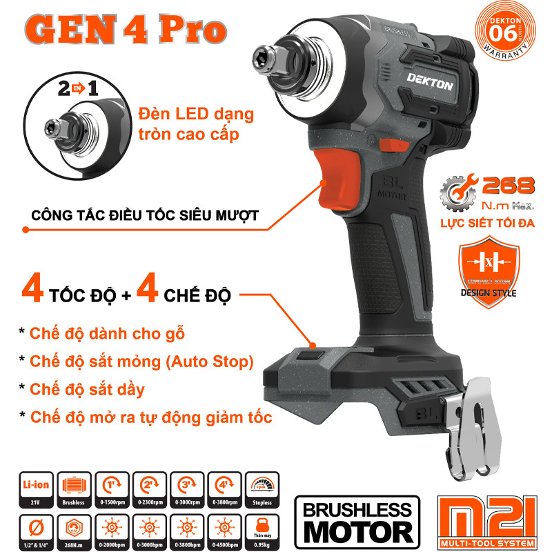 Máy siết bu lông & vặn vít pin Dekton M21-CV268PLUS 