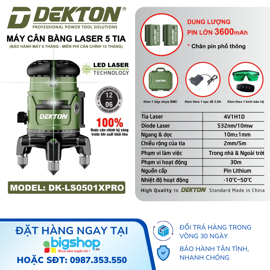 Máy Cân Bằng Laser 5 Tia Dekton DK-LS0501XPRO