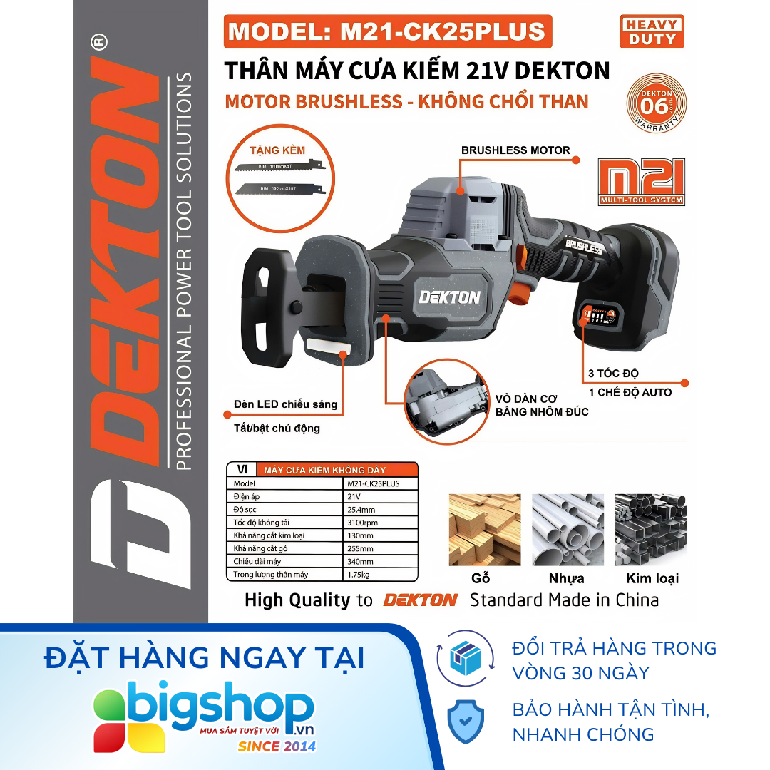 Máy cưa kiếm pin 21V DEKTON M21-CK25PLUS