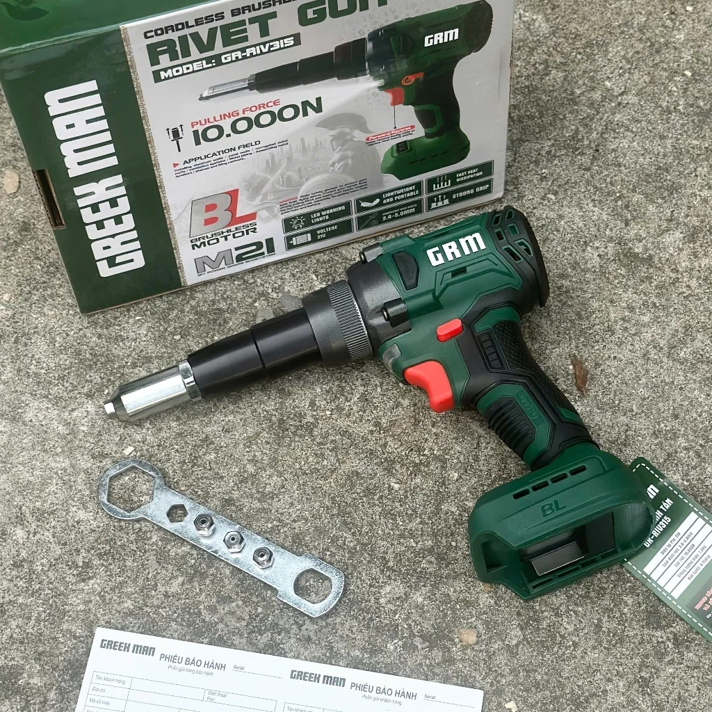 Máy rút đinh rive Greek Man GR-RIV315 không chổi than 21V – Lực rút 10.000N