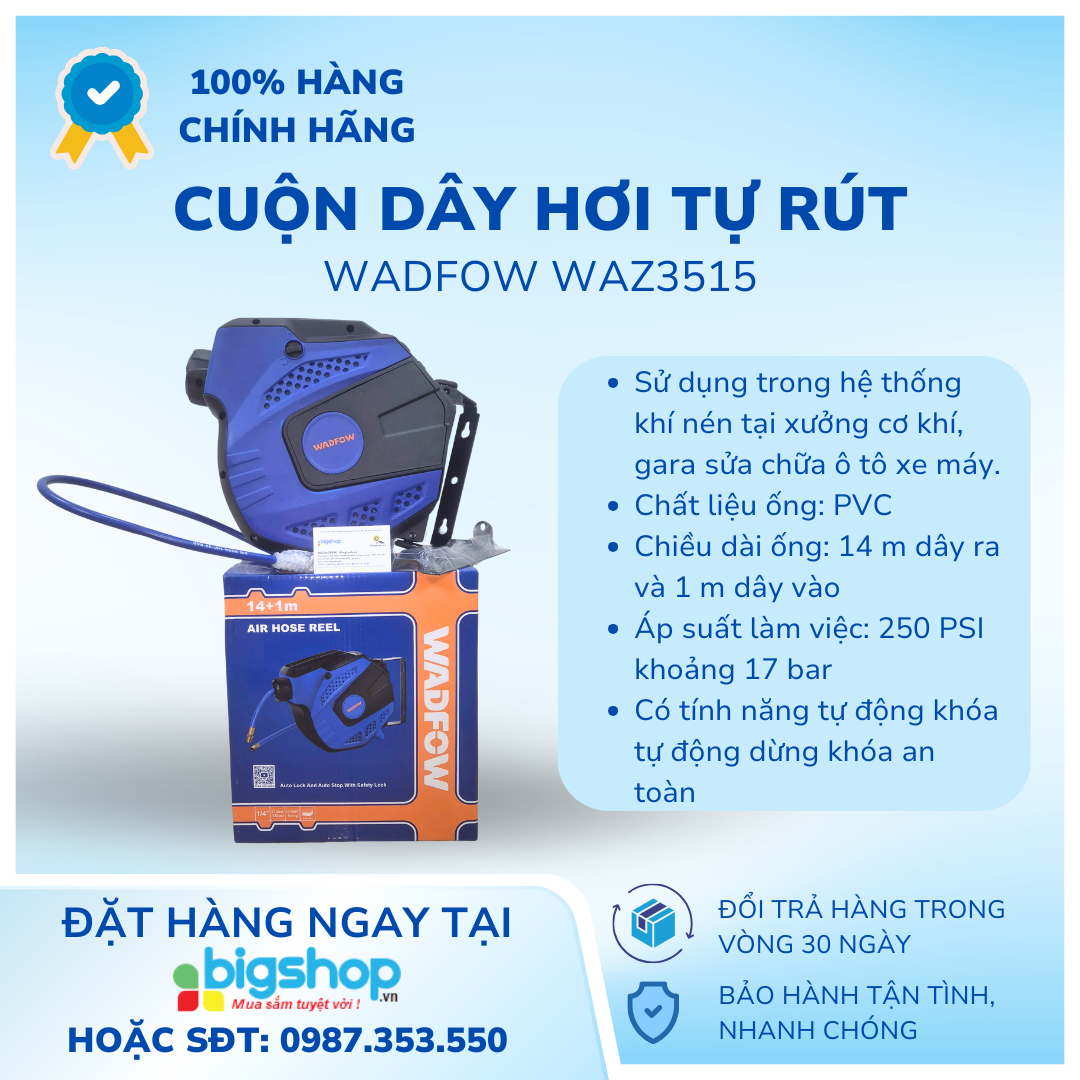 Cuộn dây hơi tự rút 14m Wadfow WAZ3515