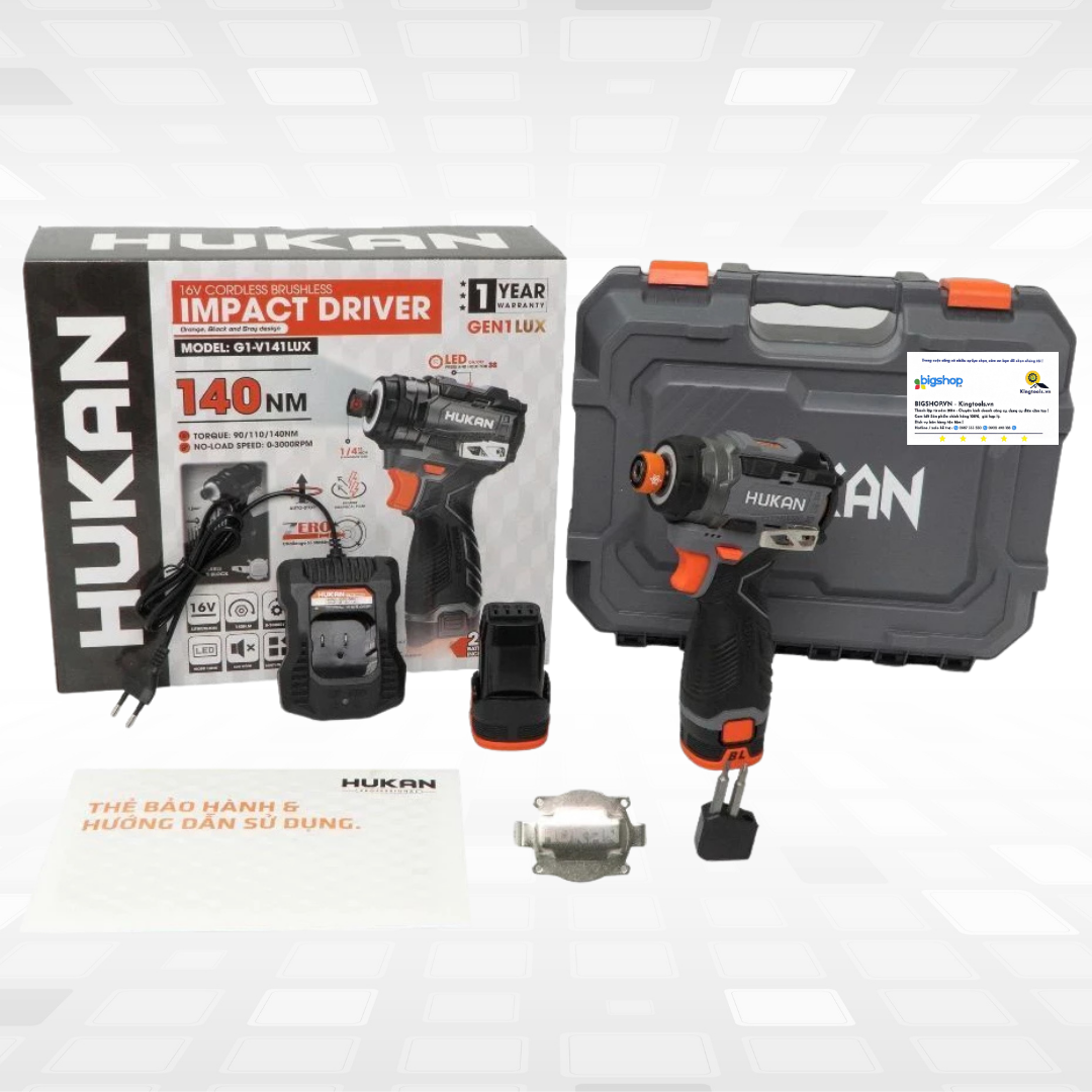 Máy chuyên vít có búa HUKAN G1-V141LUX (GEN 1) - Lực siết 140Nm (2 pin 16V và sạc)