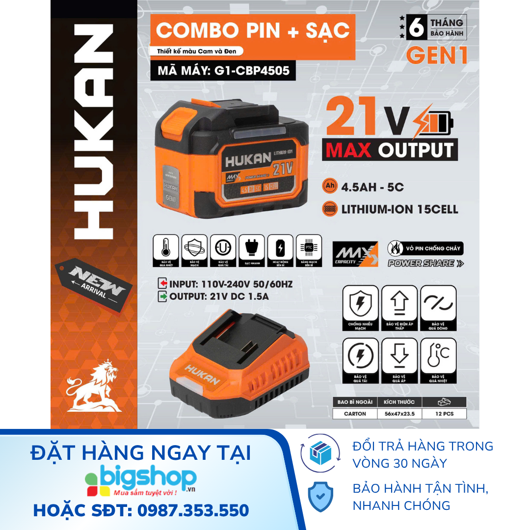 Bộ pin 4.5Ah 15Cells + 1 sạc 1.5Ah HUKAN G1-CBP4505