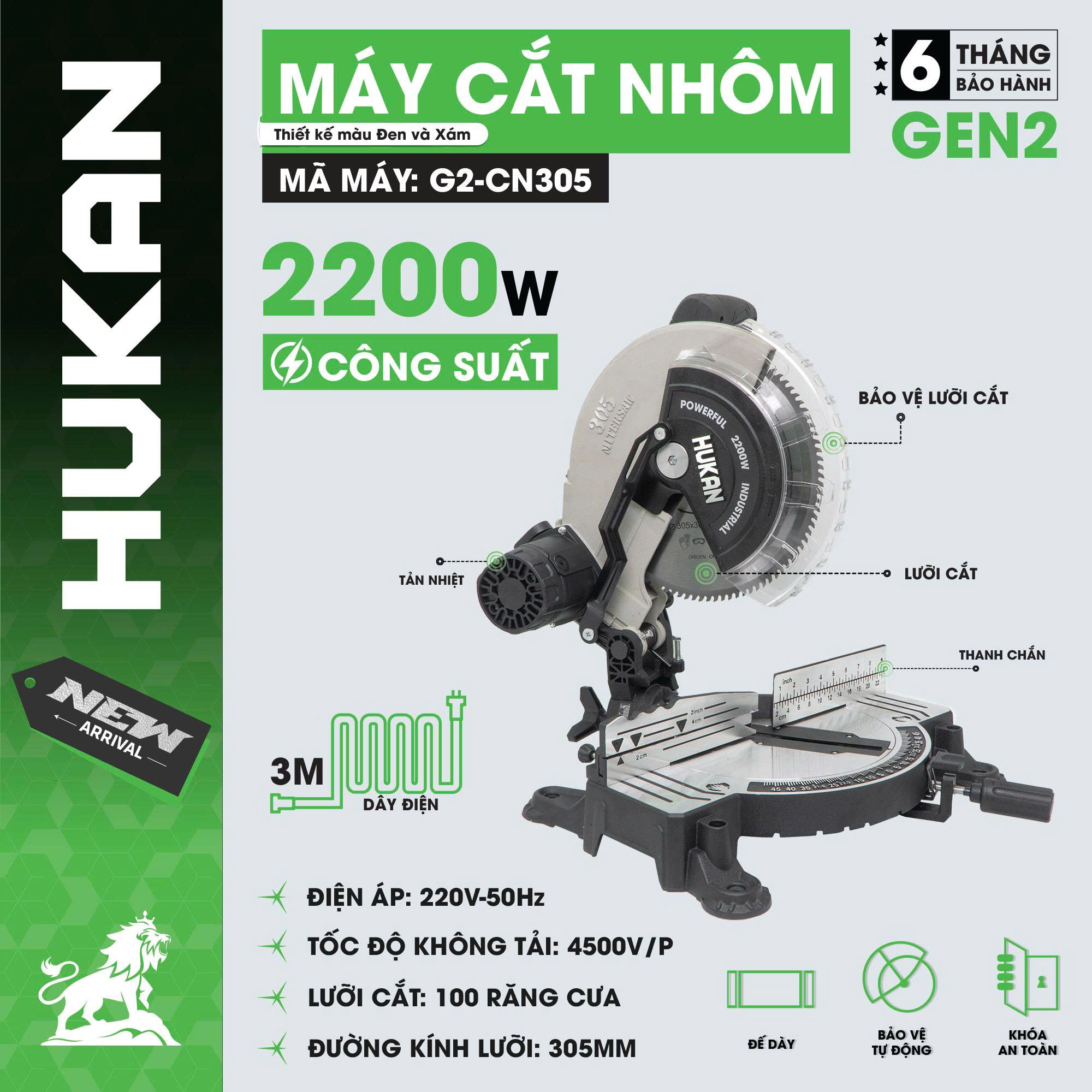 Máy cắt nhôm G2-CN305 Gen 2 2200W Đĩa 305 ( Tặng 1 đĩa Cắt  nhôm ) 
