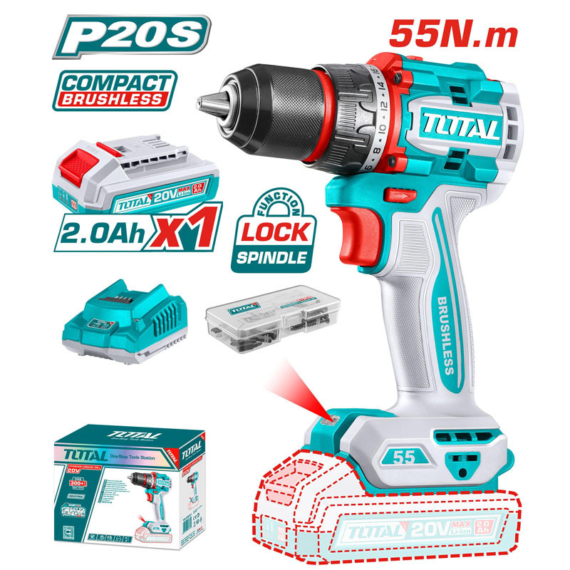 Máy khoan pin 20V Total TDLI205582 | 1 Pin 2.0Ah -1 Sạc