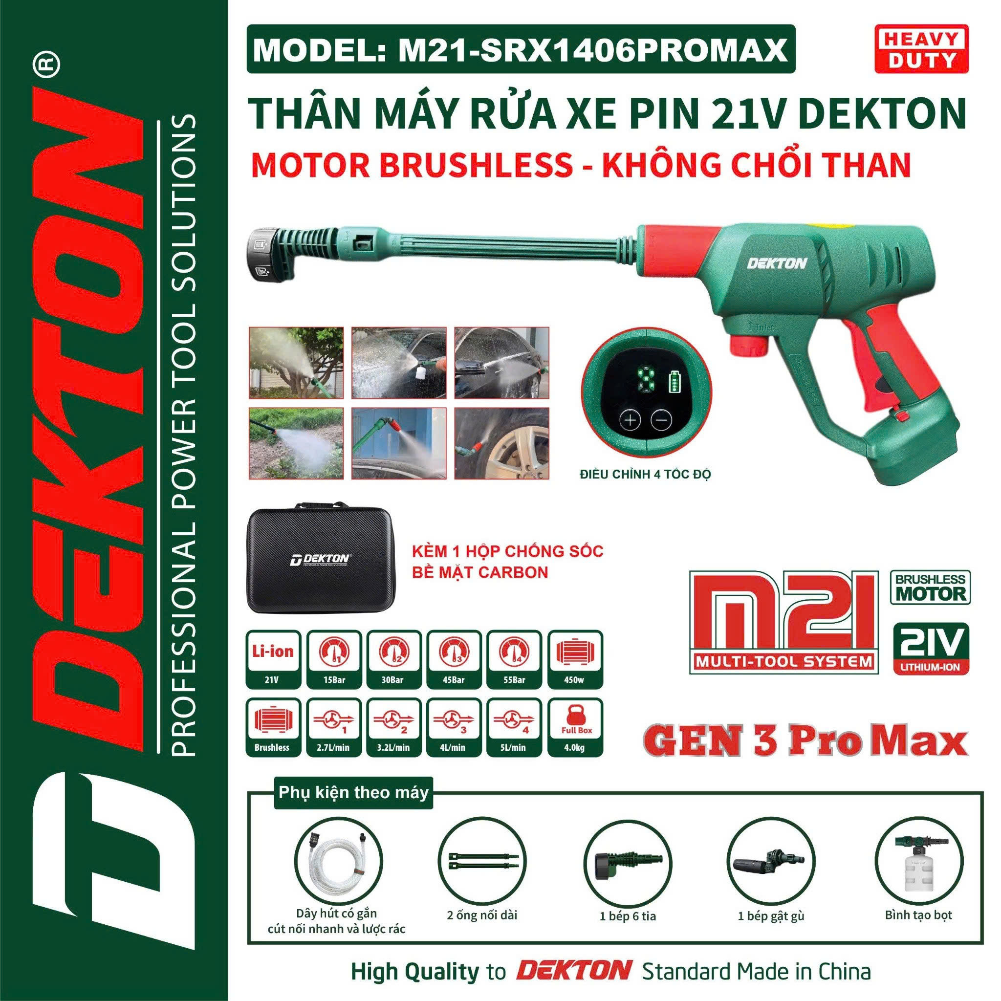 Máy rửa xe Pin Dekton M21-SRX1406Promax | 60 Bar – Motor Brushless