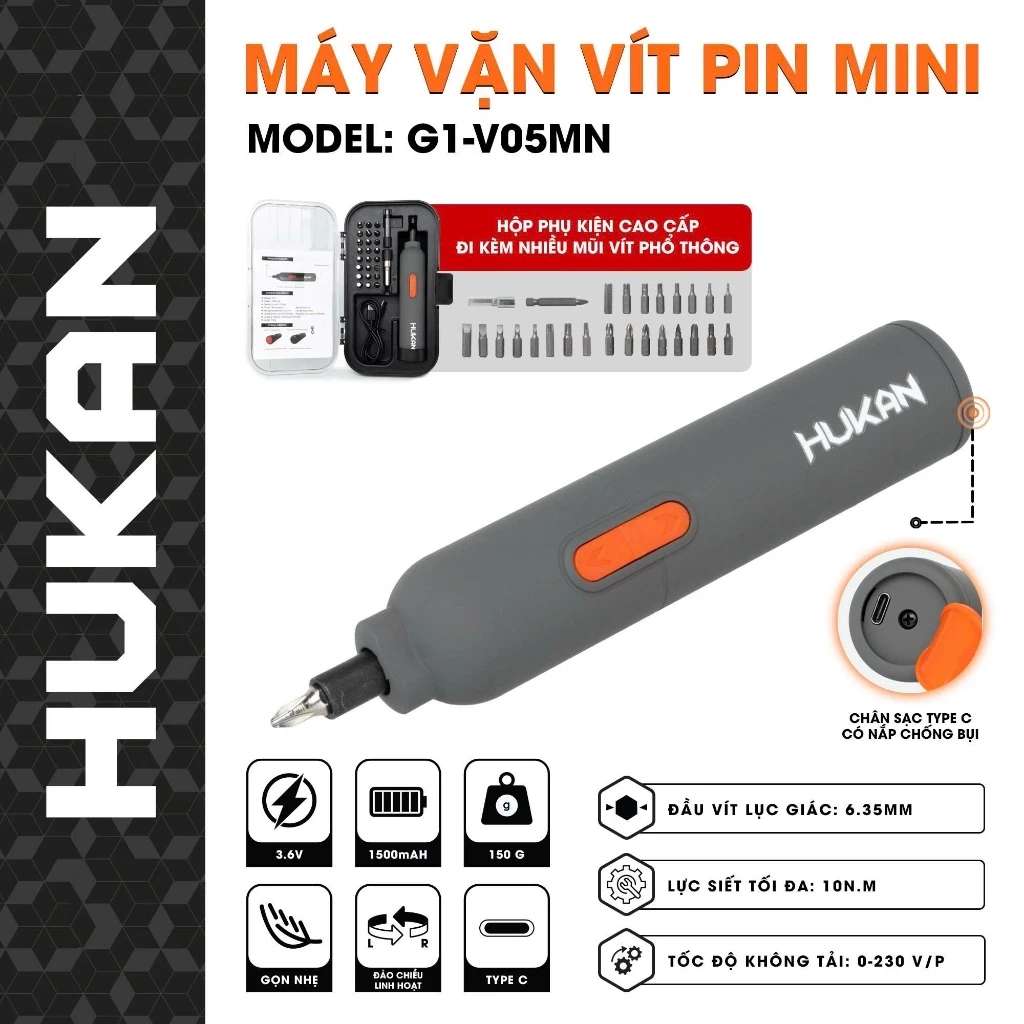 Máy Vặn Vít Pin Mini HUKAN G1-V05MN