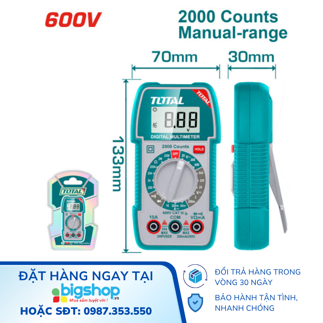 Đồng hồ vạn năng kỹ thuật số 600V Total TMT5360011