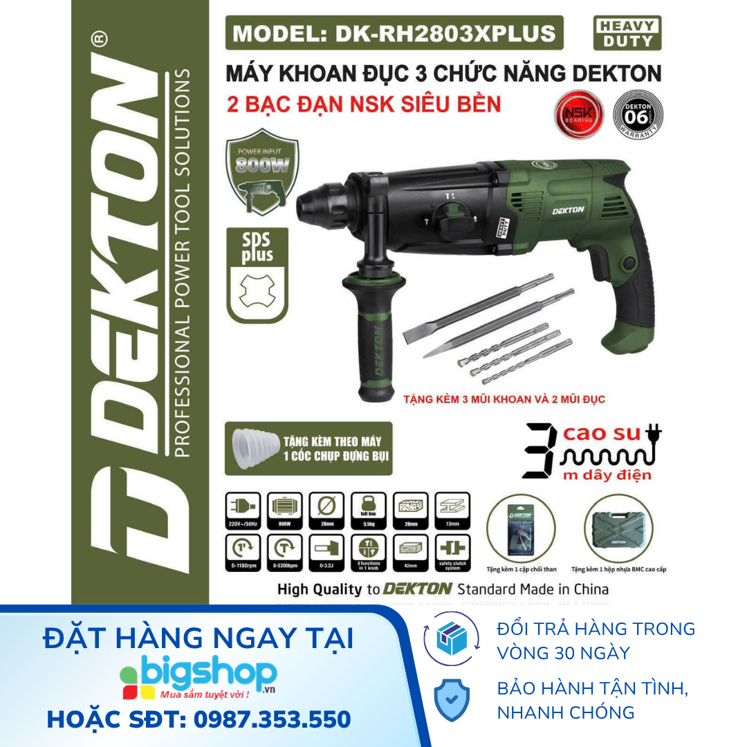 Máy Khoan Đục 3 Chức Năng DEKTON DK-RH2803XPLUS – 800W