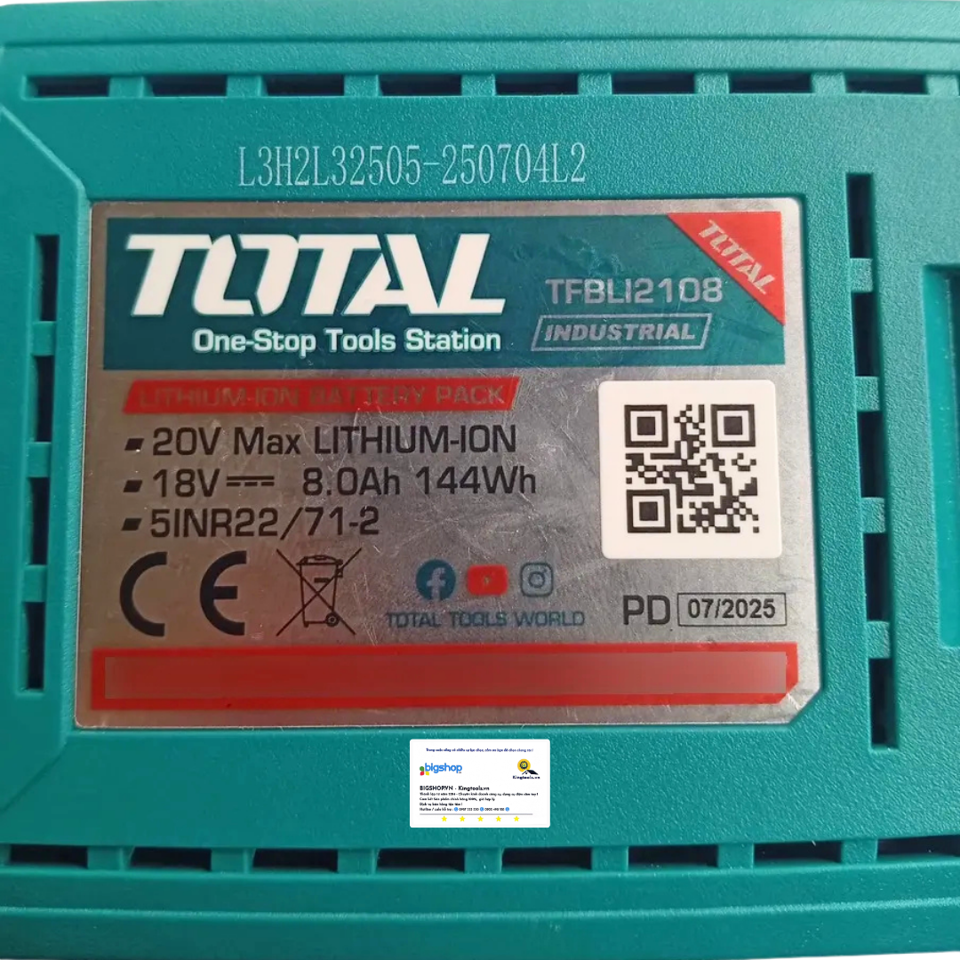 Pin Lithium-Ion TOTAL TFBLI2108 – Dòng P20S, 20V/8.0Ah