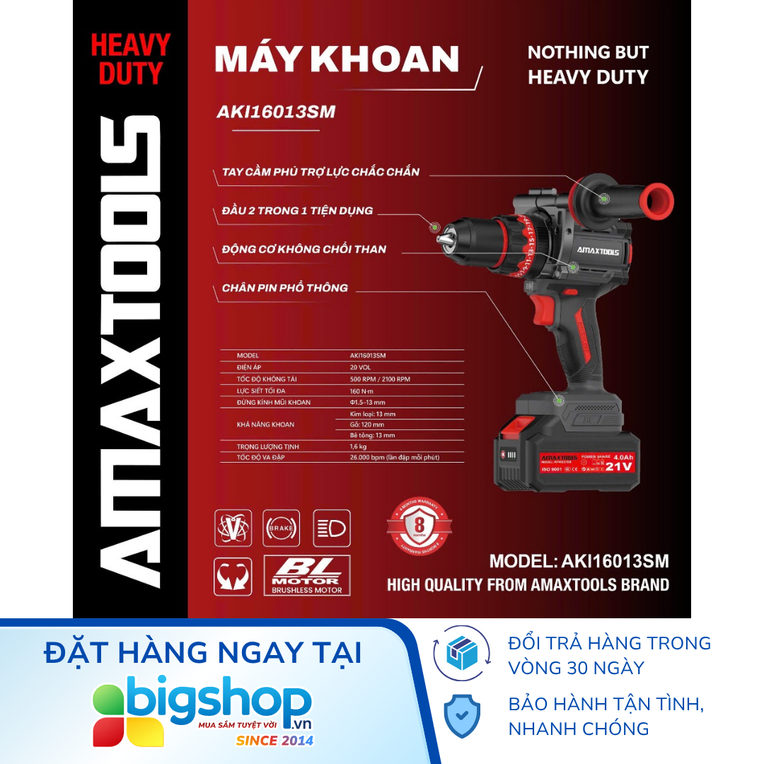 Máy khoan động lực dùng pin AMAXTOOLS AKI16013SM (Thân máy)