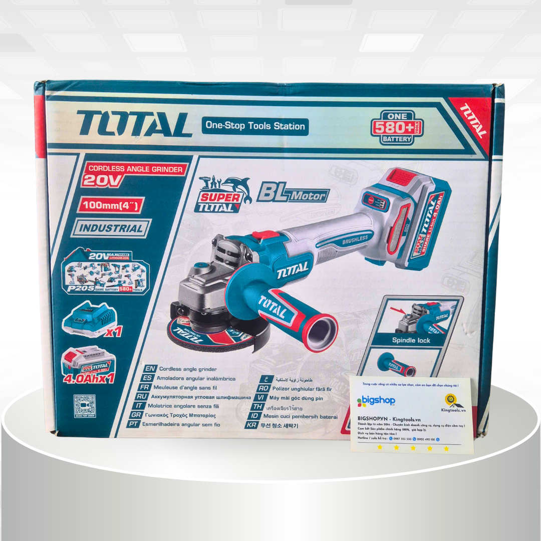 Máy mài góc dùng pin 20V TOTAL TAGLI261021 (1 pin 4.0Ah và sạc)
