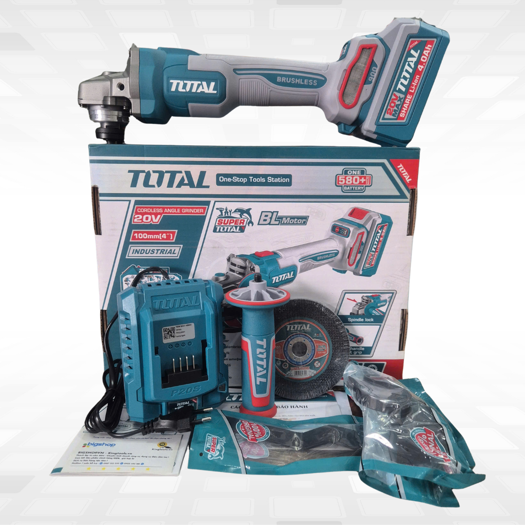 Máy mài góc dùng pin 20V TOTAL TAGLI261021 (1 pin 4.0Ah và sạc)