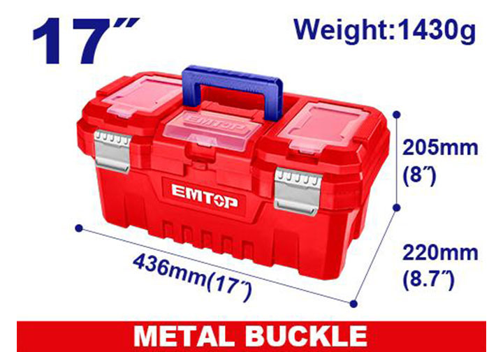 Hộp đựng dụng cụ EMTOP 17 inch nhựa PP, khóa kim loại, tay cầm chắc chắn – EPBX1702